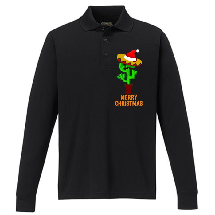 Merry Christmas Cactus Performance Long Sleeve Polo