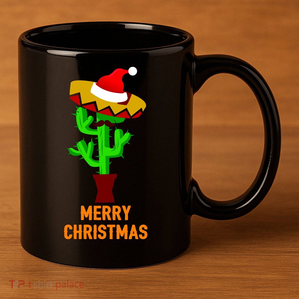 Merry Christmas Cactus 11oz C Handle Ceramic Mug