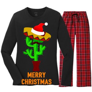 Merry Christmas Cactus Women's Long Sleeve Flannel Pajama Set 