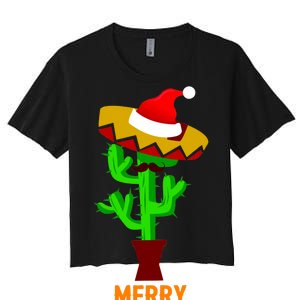 Merry Christmas Cactus Women's Crop Top Tee