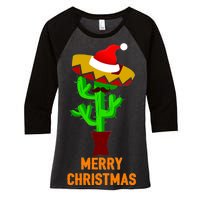 Merry Christmas Cactus Women's Tri-Blend 3/4-Sleeve Raglan Shirt