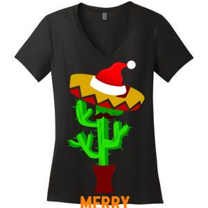 Merry Christmas Cactus Women's V-Neck T-Shirt