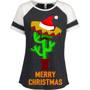 Merry Christmas Cactus Enza Ladies Jersey Colorblock Tee