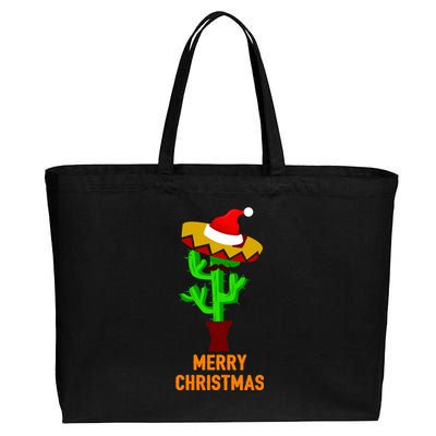 Merry Christmas Cactus Cotton Canvas Jumbo Tote