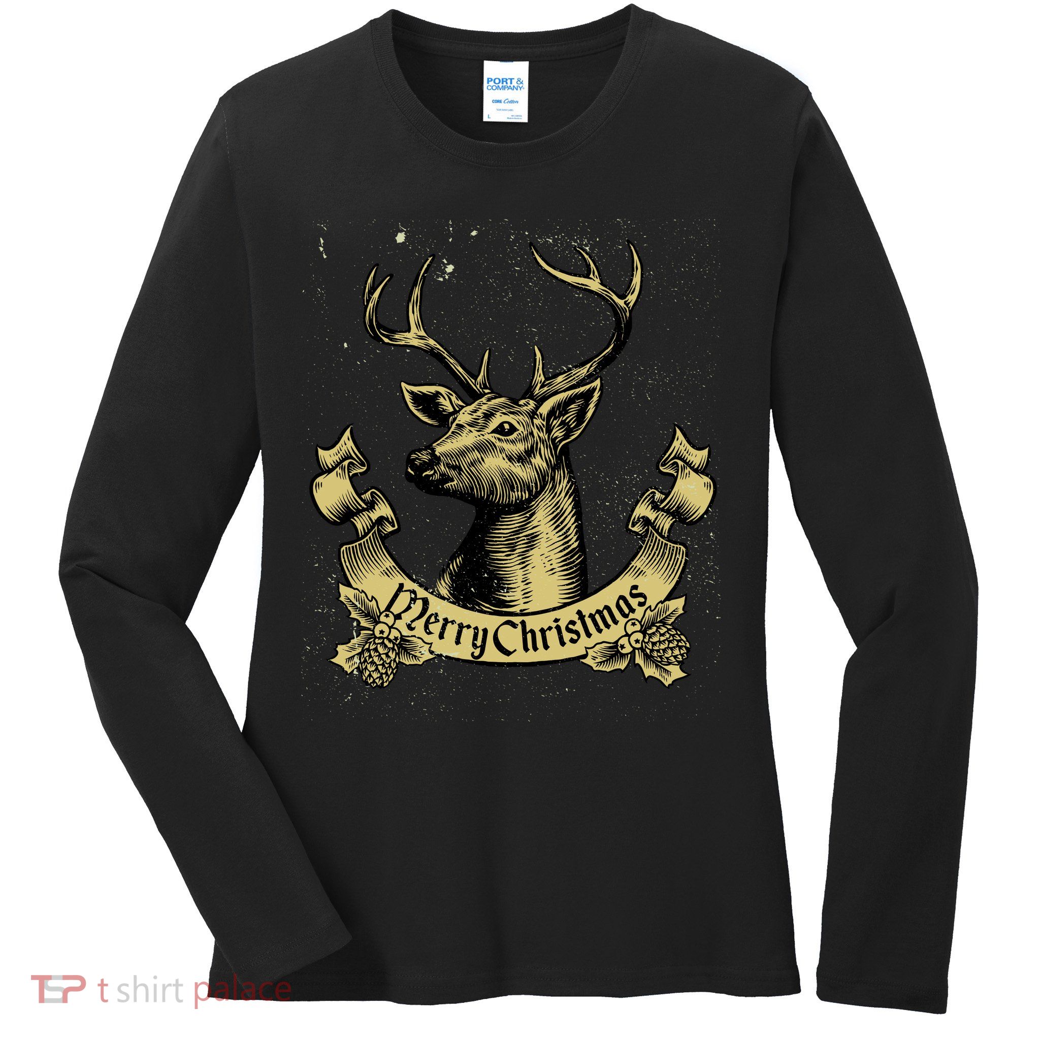 Merry Christmas Deer Ladies Long Sleeve Shirt