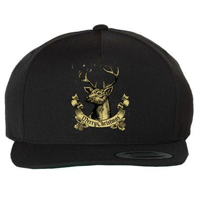 Merry Christmas Deer Wool Snapback Cap