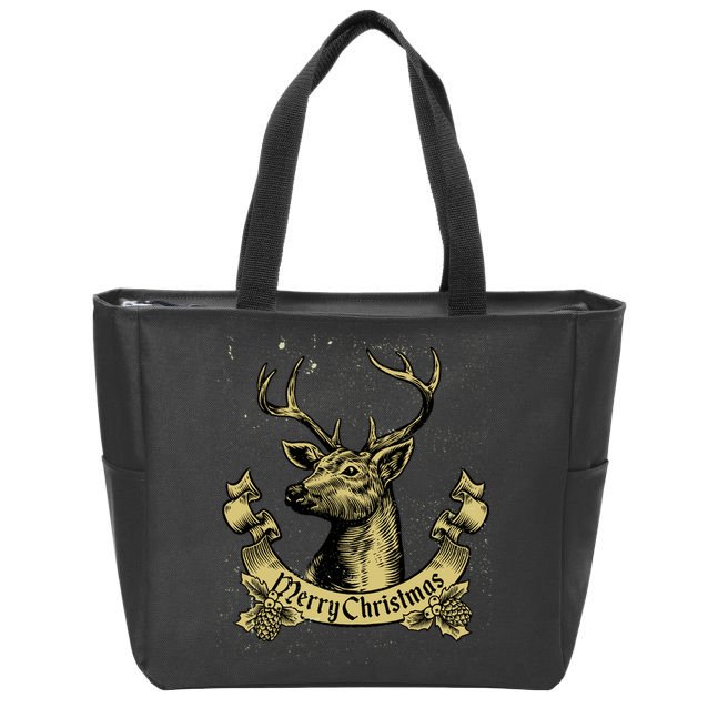 Merry Christmas Deer Zip Tote Bag