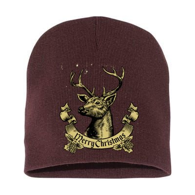 Merry Christmas Deer Short Acrylic Beanie