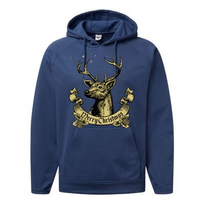 Merry Christmas Deer Performance Fleece Hoodie