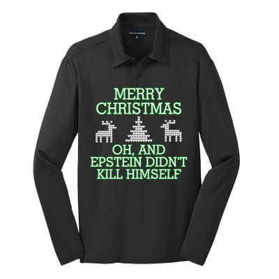 Merry Christmas Epstein Didn't Kill Himself Silk Touch Performance Long Sleeve Polo