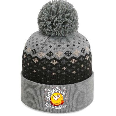 Merry Christmas Funny Smiley Face Snowflake The Baniff Cuffed Pom Beanie