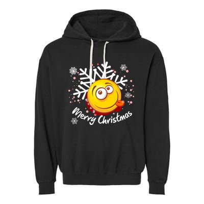 Merry Christmas Funny Smiley Face Snowflake Garment-Dyed Fleece Hoodie