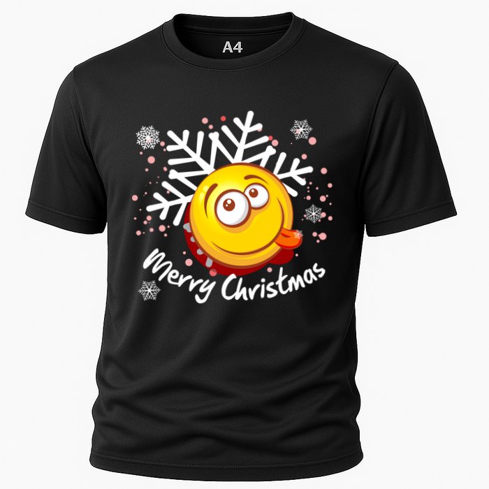 Merry Christmas Funny Smiley Face Snowflake Cooling Performance Crew T-Shirt