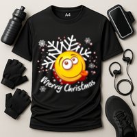 Merry Christmas Funny Smiley Face Snowflake Cooling Performance Crew T-Shirt