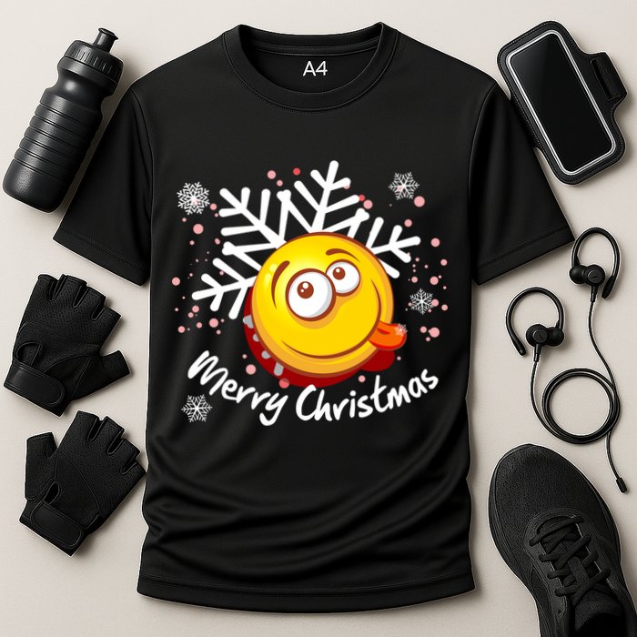 Merry Christmas Funny Smiley Face Snowflake Cooling Performance Crew T-Shirt