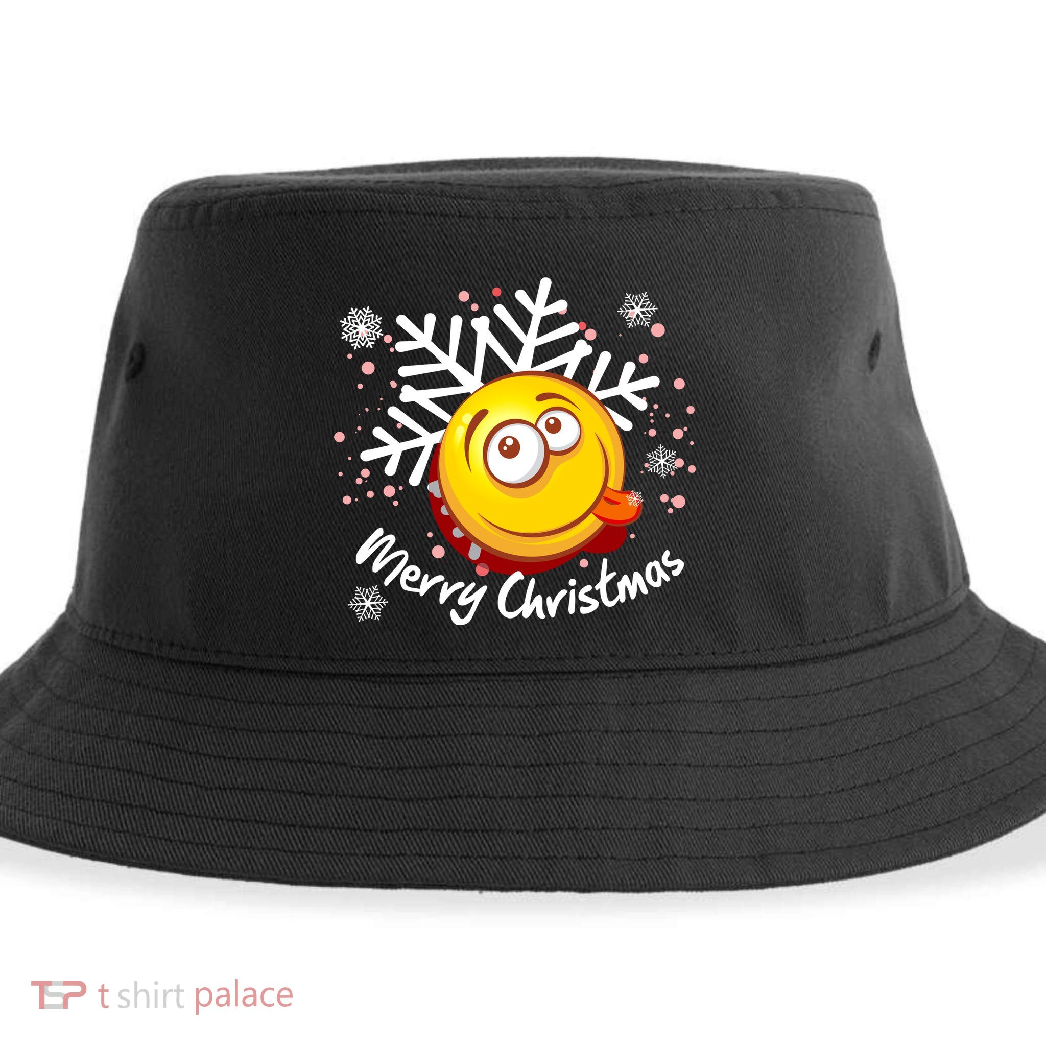 Merry Christmas Funny Smiley Face Snowflake Sustainable Bucket Hat