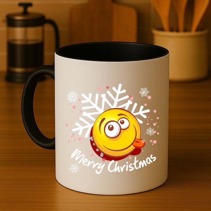 Merry Christmas Funny Smiley Face Snowflake Mug