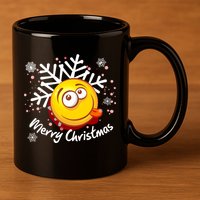 Merry Christmas Funny Smiley Face Snowflake 11oz C Handle Ceramic Mug