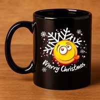 Merry Christmas Funny Smiley Face Snowflake 11oz C Handle Ceramic Mug