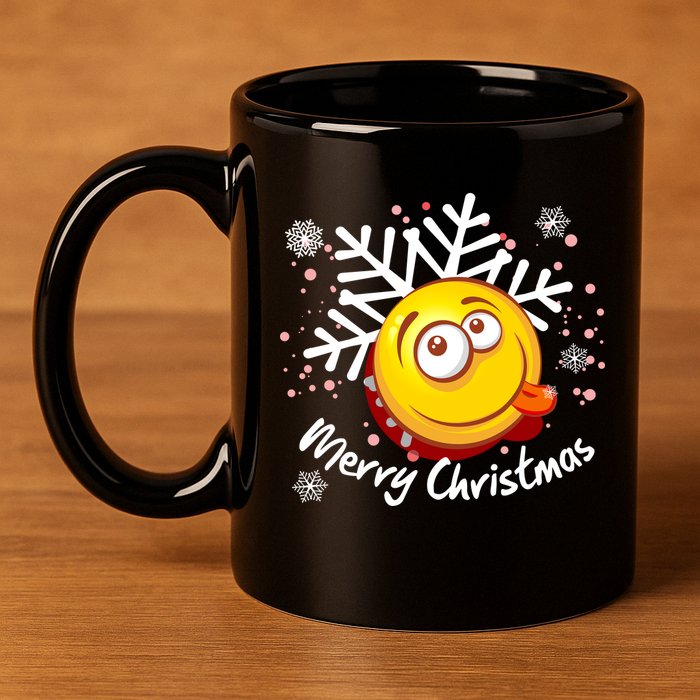 Merry Christmas Funny Smiley Face Snowflake 11oz C Handle Ceramic Mug