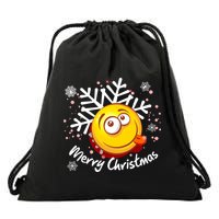 Merry Christmas Funny Smiley Face Snowflake Drawstring Bag