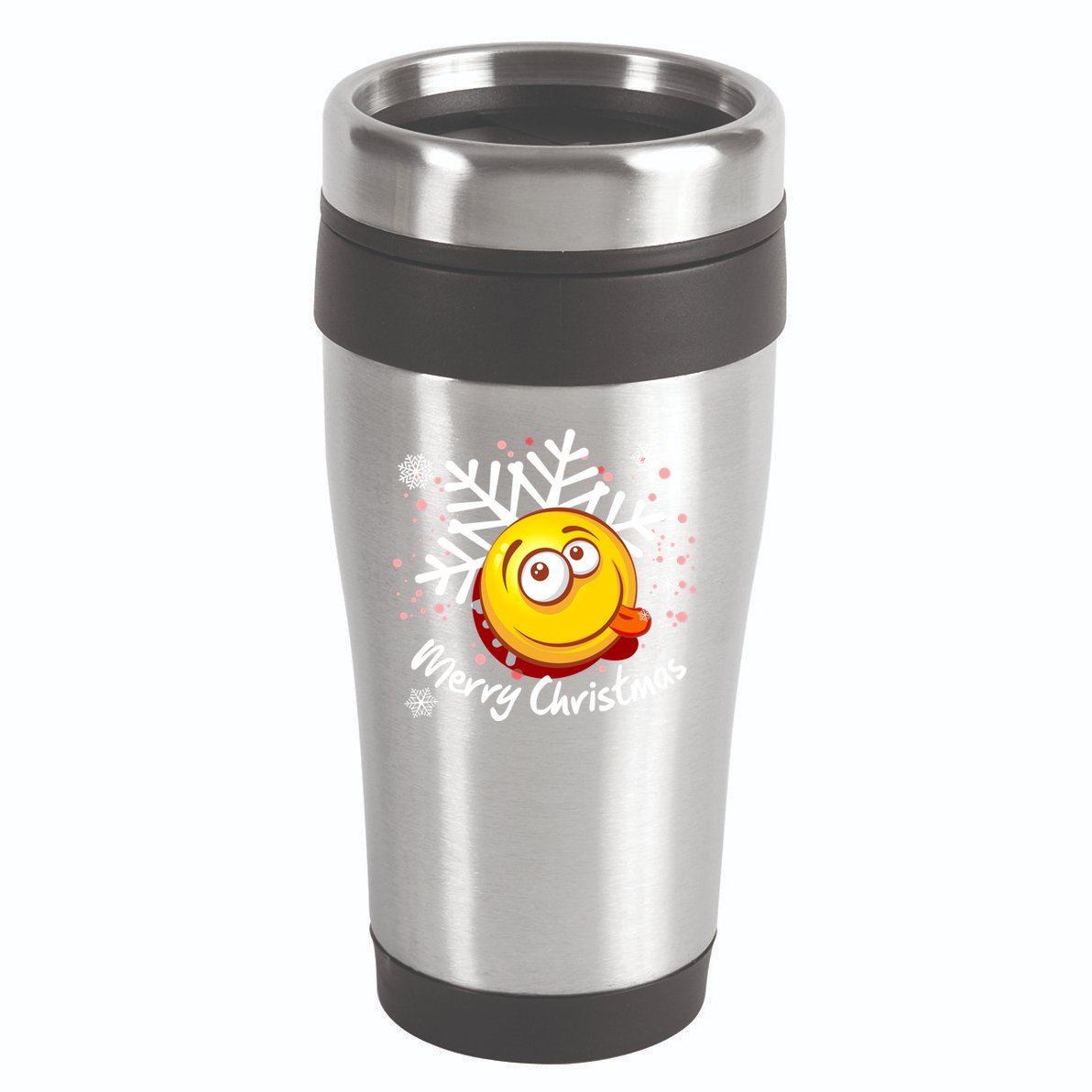 Merry Christmas Funny Smiley Face Snowflake 16oz Travel Tumbler