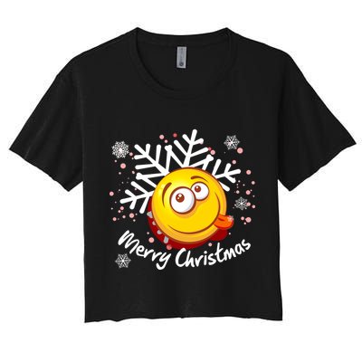 Merry Christmas Funny Smiley Face Snowflake Crop Top