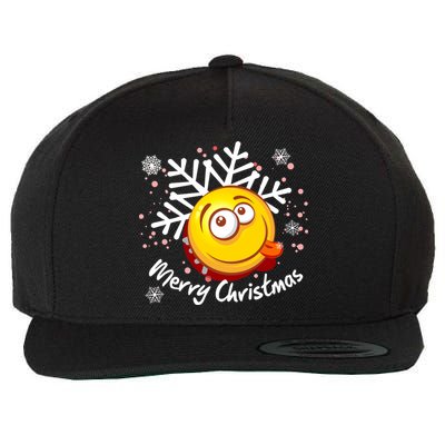 Merry Christmas Funny Smiley Face Snowflake Wool Snapback Cap