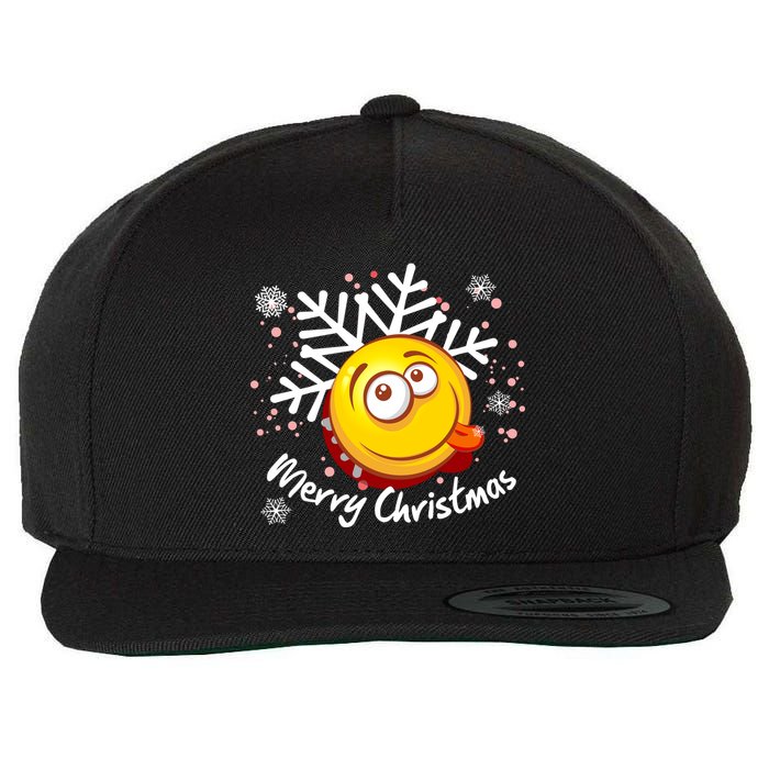 Merry Christmas Funny Smiley Face Snowflake Wool Snapback Cap