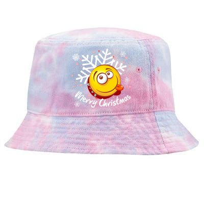 Merry Christmas Funny Smiley Face Snowflake Tie-Dyed Bucket Hat