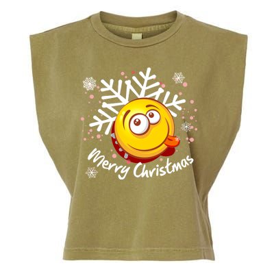 Merry Christmas Funny Smiley Face Snowflake Garment-Dyed Women's Muscle Tee