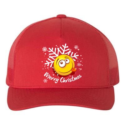 Merry Christmas Funny Smiley Face Snowflake Yupoong Adult 5-Panel Trucker Hat