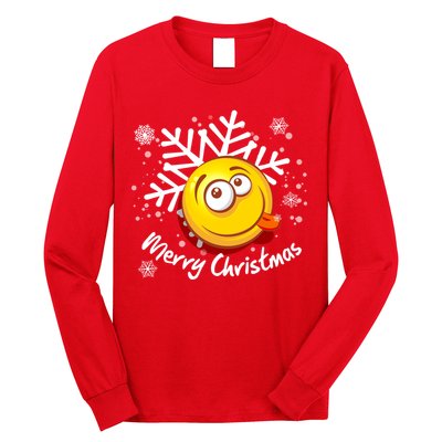 Merry Christmas Funny Smiley Face Snowflake Long Sleeve Shirt