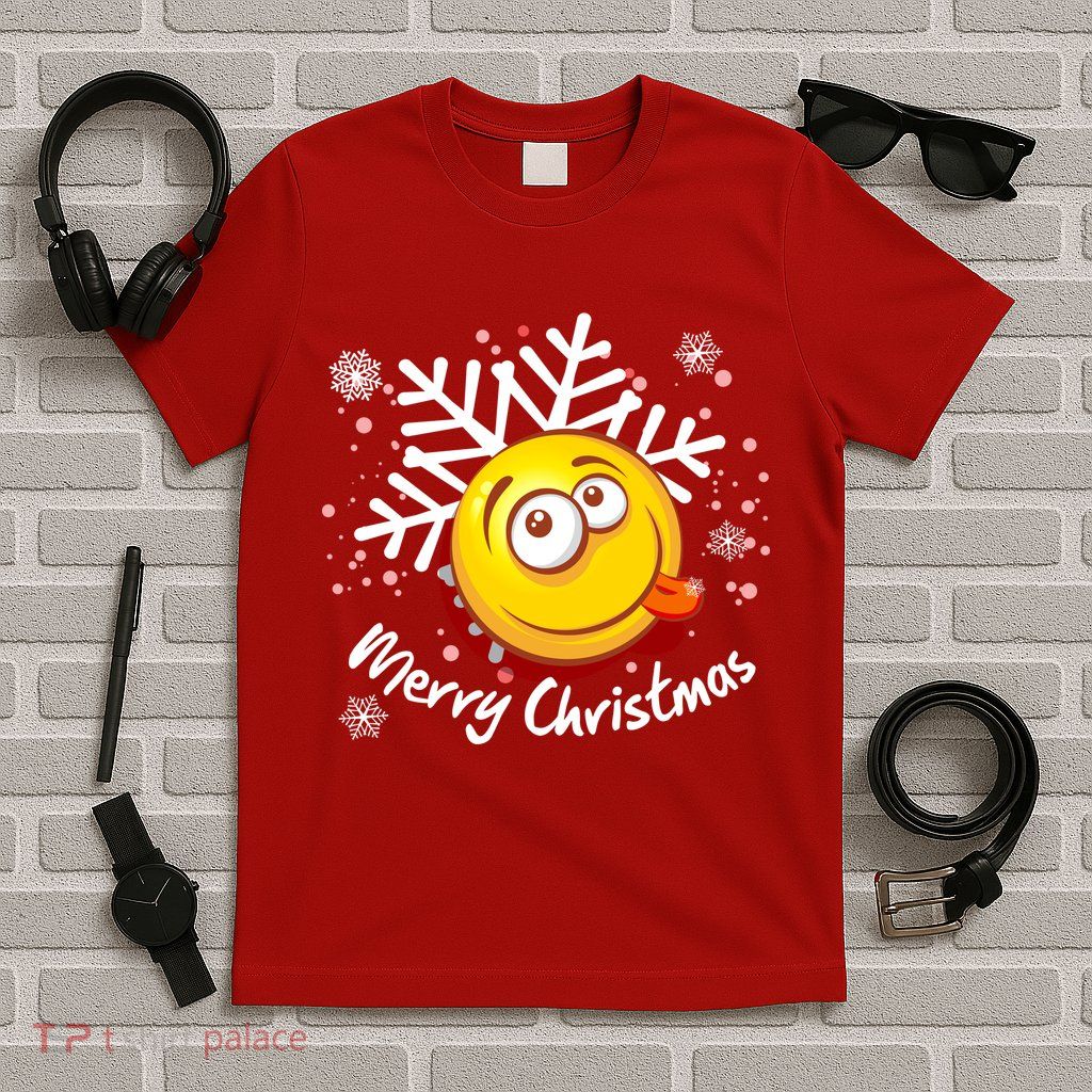 Merry Christmas Funny Smiley Face Snowflake T-Shirt