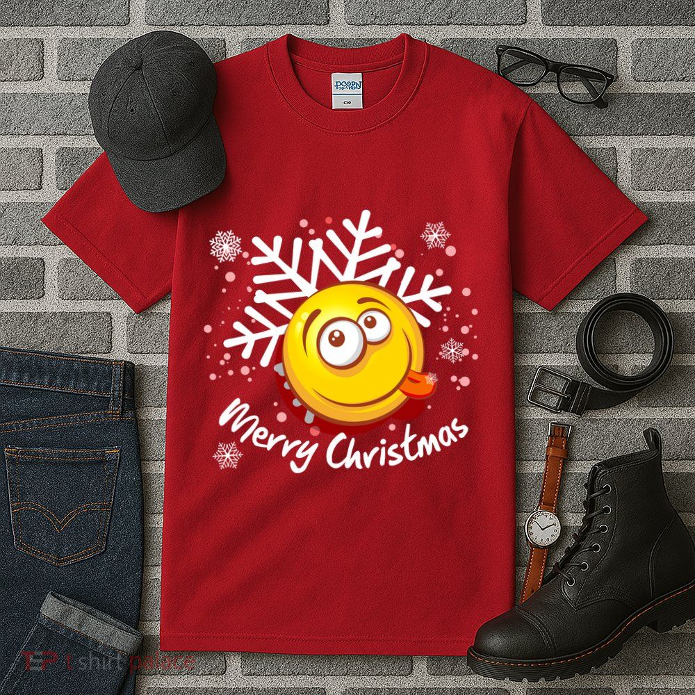 Merry Christmas Funny Smiley Face Snowflake Tall T-Shirt