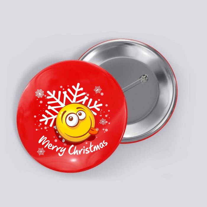 Merry Christmas Funny Smiley Face Snowflake Button