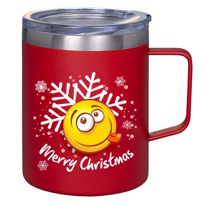 Merry Christmas Funny Smiley Face Snowflake 12oz Stainless Steel Coffee Mug