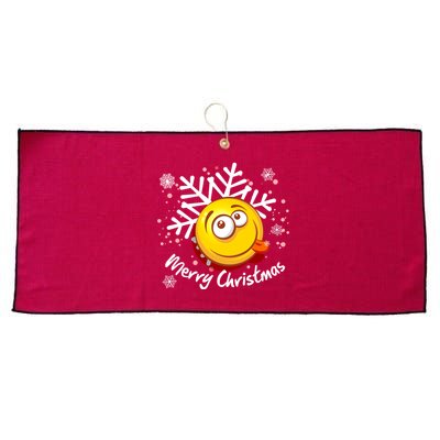 Merry Christmas Funny Smiley Face Snowflake Large Microfiber Waffle Golf Towel