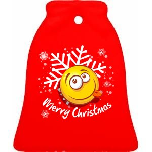 Merry Christmas Funny Smiley Face Snowflake Ceramic Bell Ornament