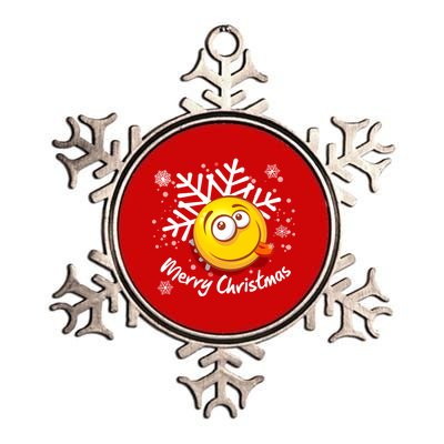 Merry Christmas Funny Smiley Face Snowflake Metallic Star Ornament