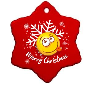 Merry Christmas Funny Smiley Face Snowflake Ceramic Star Ornament