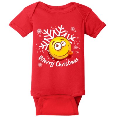 Merry Christmas Funny Smiley Face Snowflake Baby Bodysuit