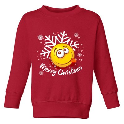 Merry Christmas Funny Smiley Face Snowflake Toddler Sweatshirt