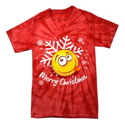 Merry Christmas Funny Smiley Face Snowflake Tie-Dye T-Shirt