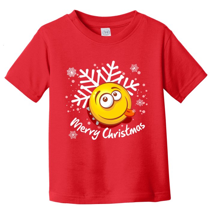 Merry Christmas Funny Smiley Face Snowflake Toddler T-Shirt