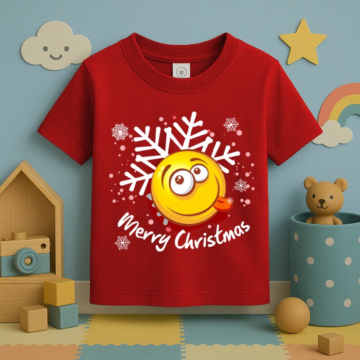 Merry Christmas Funny Smiley Face Snowflake Toddler T-Shirt