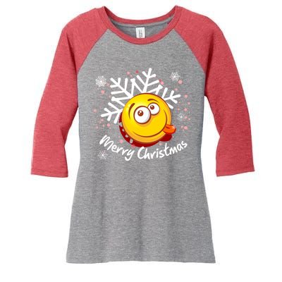 Merry Christmas Funny Smiley Face Snowflake Women's Tri-Blend 3/4-Sleeve Raglan Shirt