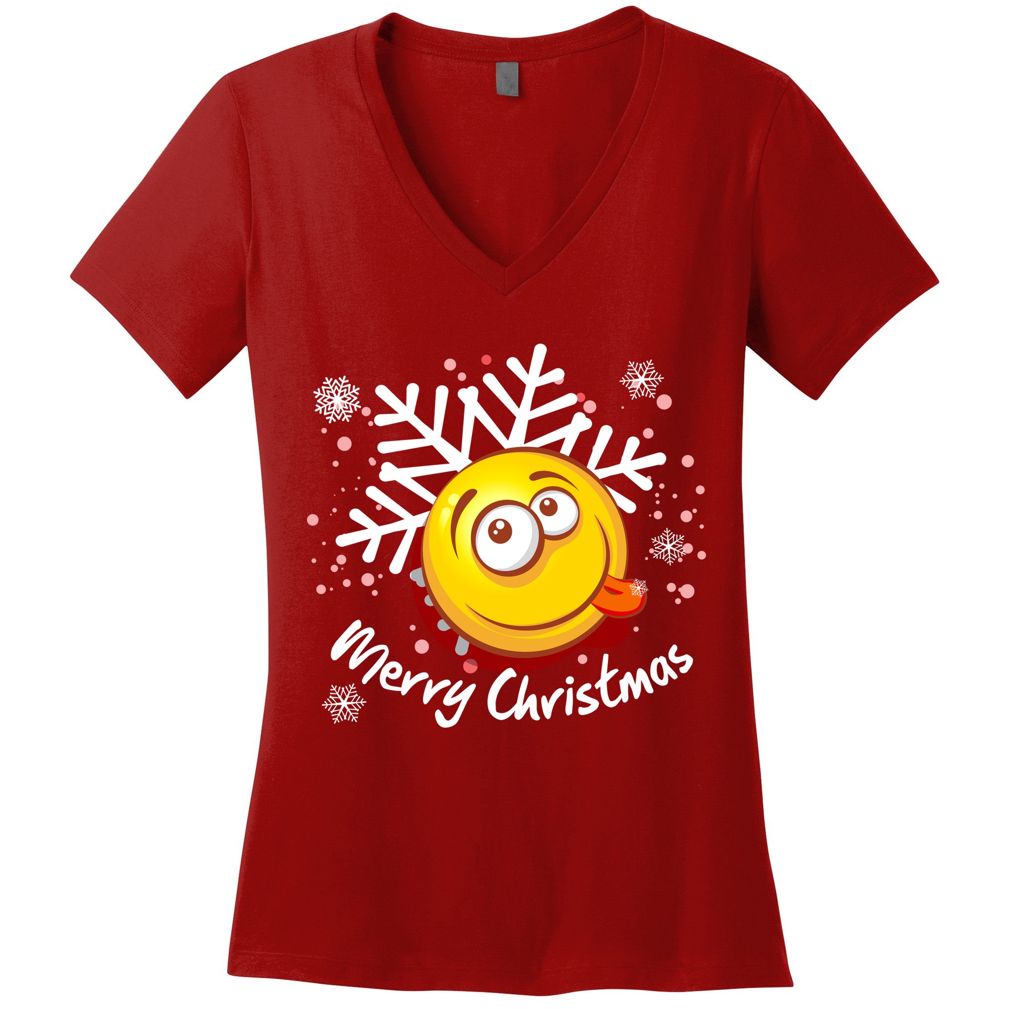 Merry Christmas Funny Smiley Face Snowflake Women's V-Neck T-Shirt