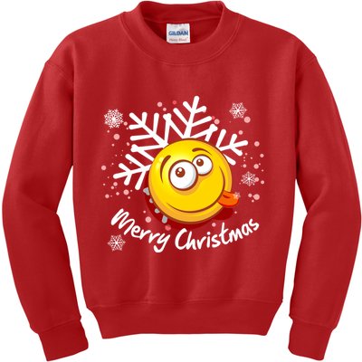 Merry Christmas Funny Smiley Face Snowflake Kids Sweatshirt