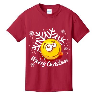 Merry Christmas Funny Smiley Face Snowflake Kids T-Shirt